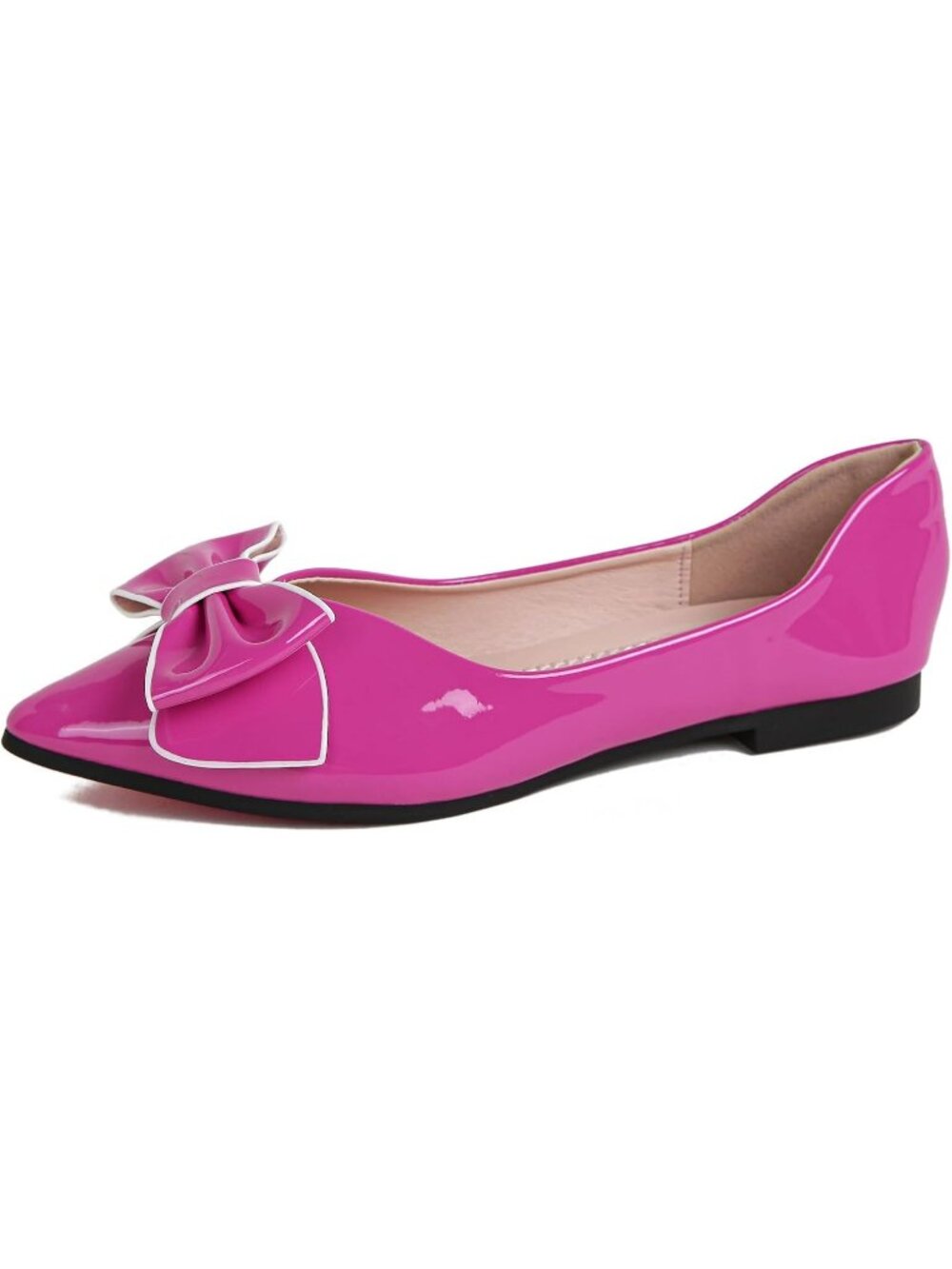 Women's Rose Leather Comfortable Bow Pointed Toe Slip On Ballet Flat Party Shoes